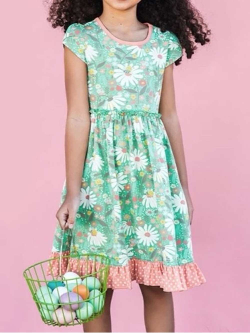 Matilda Jane Green Floral Dress with Orange Ruffle Trim